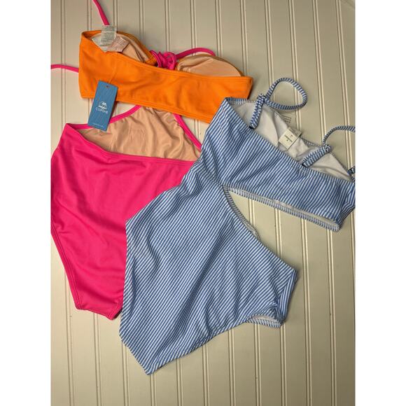NWT Cupshe One-Piece Swimsuit Seersucker Cutout & Crossover Halter Bundle Size S - Picture 4 of 8